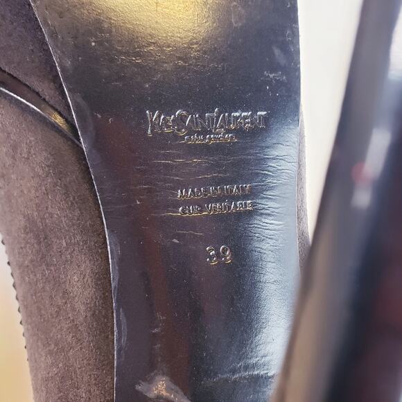 YVES SAINT LAURENT TRIBUTE MARY JANE PLATFORM PUMPS IN GRAY PATENT TRIM SIZE 8.5 - Picture 7 of 11